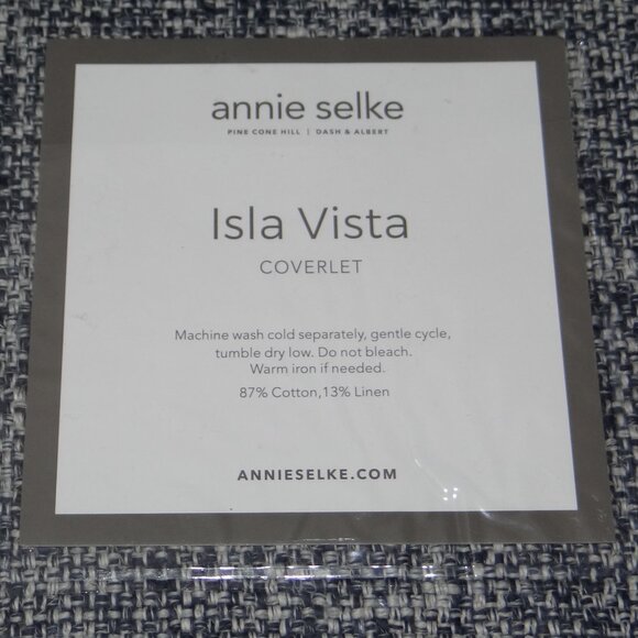ANNIE SELKE Isla Vista Full Queen cotton/linen tassel coverlet Slate Blue New - Picture 3 of 5